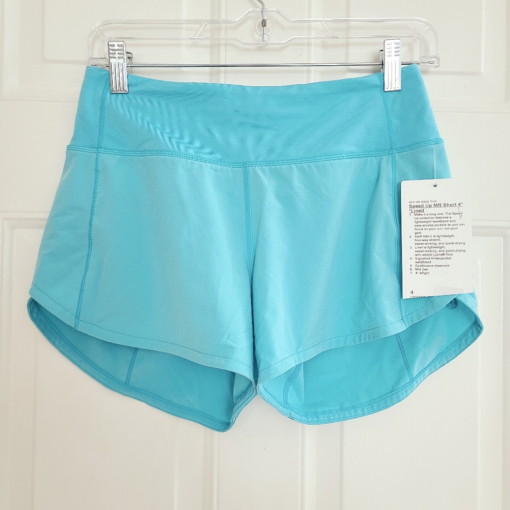 Lululemon Speed Up MR Short 4” Lined Mid Rise Size 4 Cyan Blue